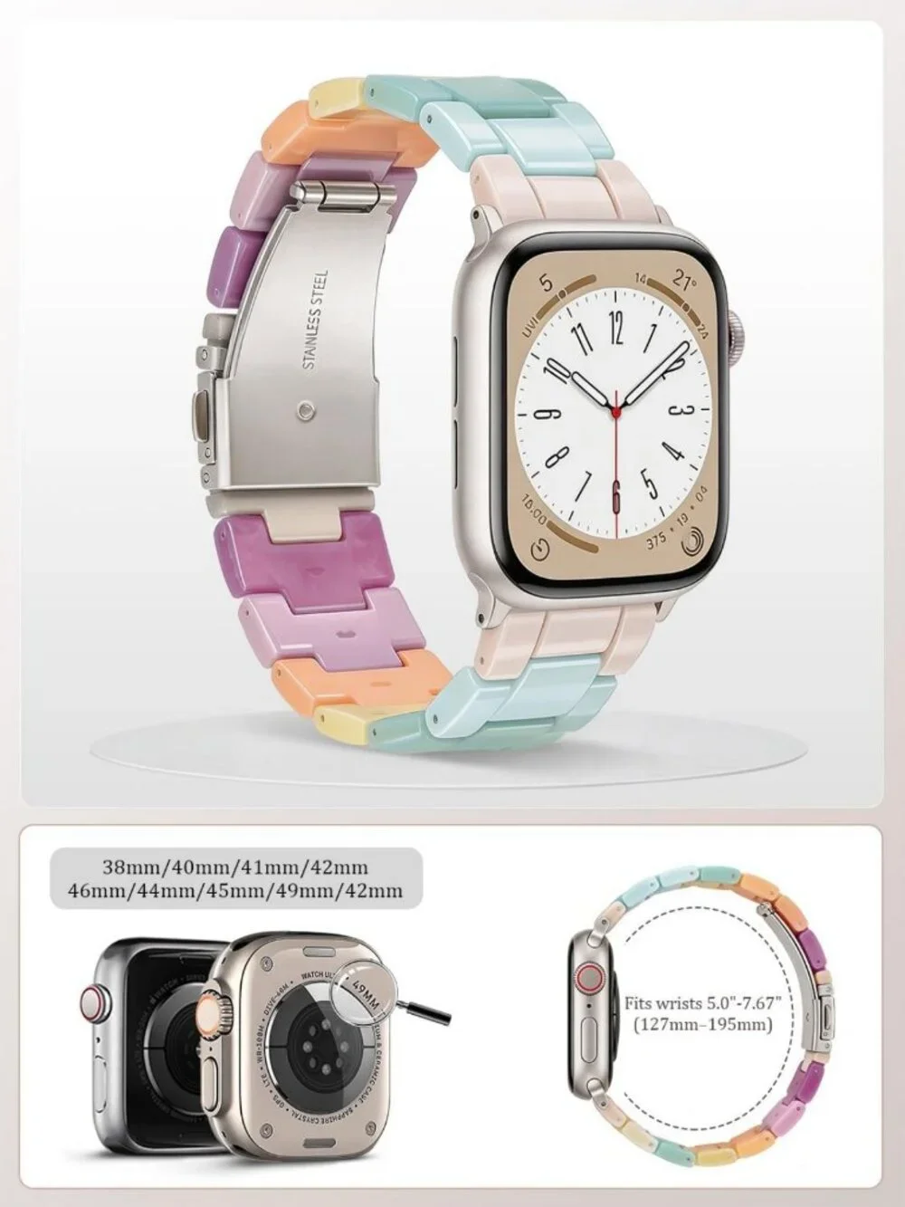 Colorful Resin Apple Watch Band - Lightweight Fashion Strap for 40/41/42mm